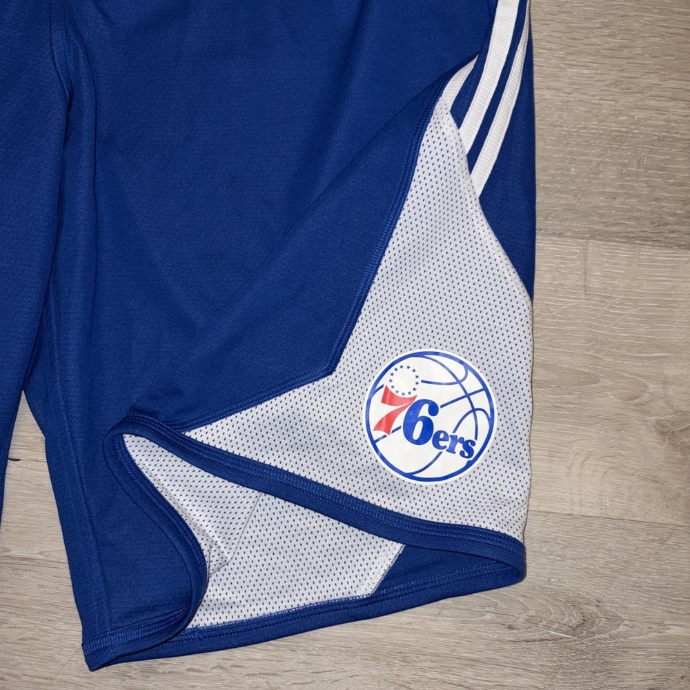 NBA Philadelphia 76ers Adidas Basketball Shorts Men's Large Blue Knee Length - Picture 3 of 9